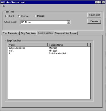 Script Variables tab