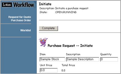Lotus Workflow Purchase Order form