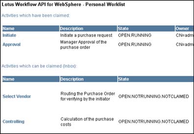 Lotus Workflow API for WebSphere - Personal Worklist