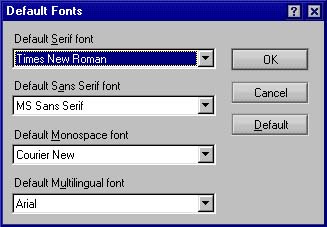Default Fonts dialog box