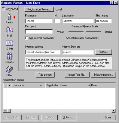 Register person dialog box