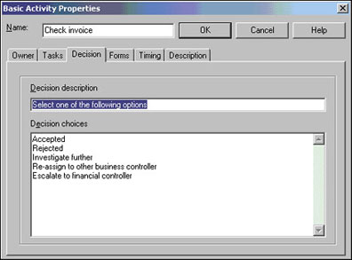 Basic activity properties for Decision