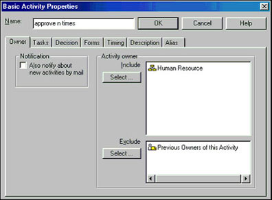 Activity properties -- Owner tab