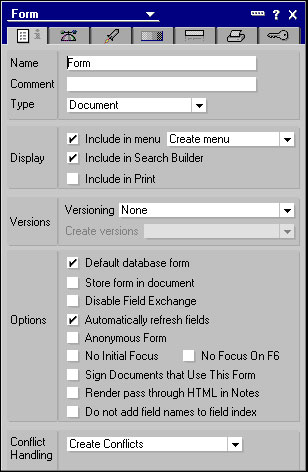 Form Properties box