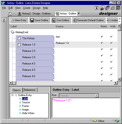 Outline entries