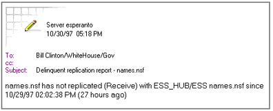 Sample Delinquent replication report message