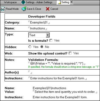 Advanced setting form