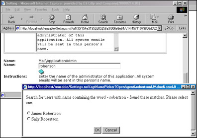 HTML page of matches as radio buttons