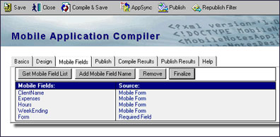 Specifying fields on the Mobile Fields tab