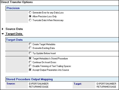 Direct Transfer Options - Target Data