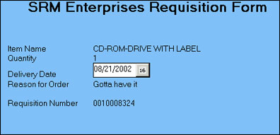 SRM Enterprises Requisition Form with requisition number