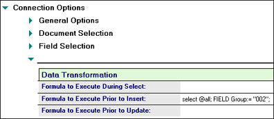 Connection Options - Data Transformation