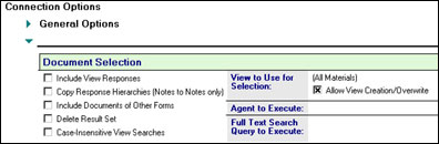 Connection Options - Document Selection