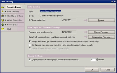 User Security dialog box