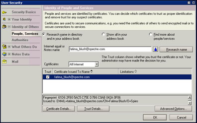 User Security - People, Services dialog box