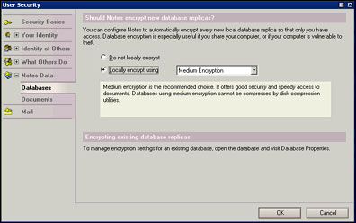 User Security - Databases dialog box