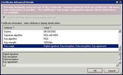 Certificate Advanced Details dialog box