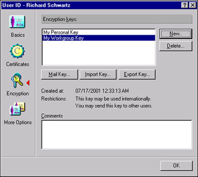 Specifying encryption keys