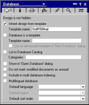 Database properties box
