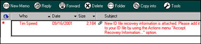 Notification in the user's mail file
