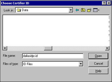 Choose Cert ID dialog box