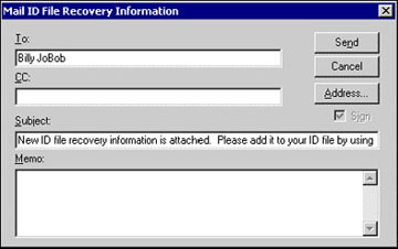 Mail ID File Recovery Information dialog box