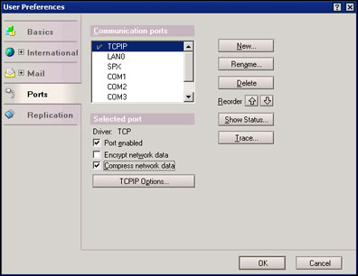 User Preferences - Ports dialog box