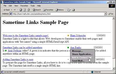 Sample popup menu