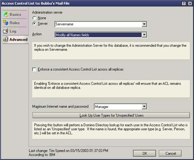 Access Control List dialog box