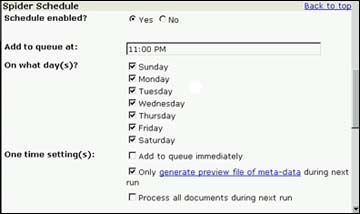 Spider Schedule dialog
