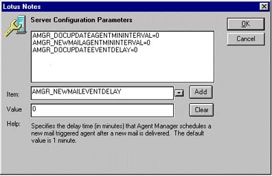 Server Configuration Parameters dialog