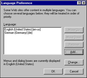 Language Preference dialog box