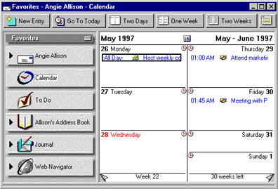 Favorites portfolio database, Calendar view