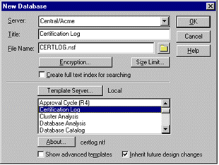 New Database dialog box