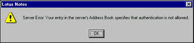 Authentication not allowed message