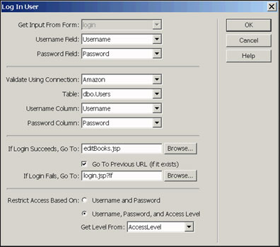 Log In User dialog box