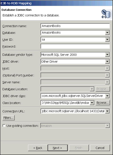 EJB to RDB Mapping dialog box