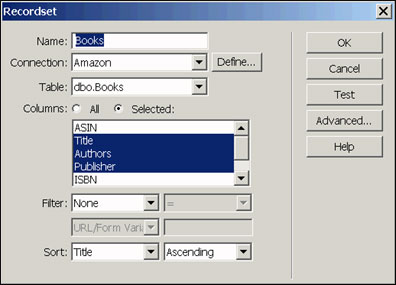 Recordset dialog box