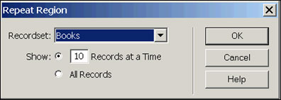 Repeat Region dialog box