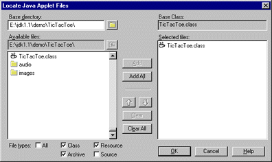Locate Java Applet Files dialog