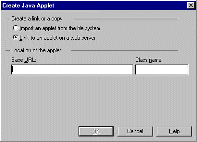 Create Java Applet dialog