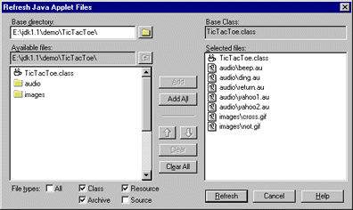 Refresh Java Applet Files dialog