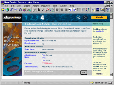 Administration Settings - Quick and Easy Setup screen
