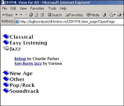 Sample database view in IE