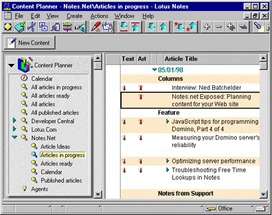 Views in the Content Planner