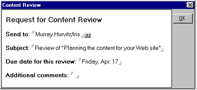 Dialog box for automated reviews