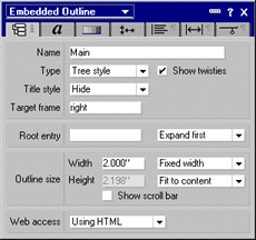 The Basics tab of the Embedded Outline Properties Box