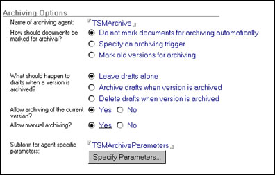 Archiving Options section