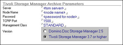 Tivoli Storage Manager Archive Parameters