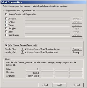 Select Program Files screen
